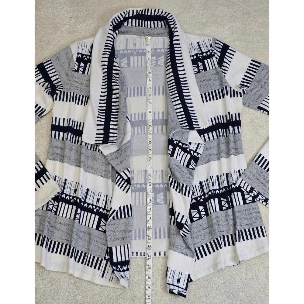 Womens Size XL Open Front Geometric Print Cardigan Navy‎ & Cream Soft